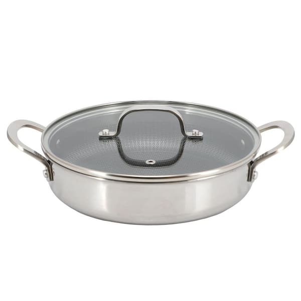 Better Chef 11 in. 3-Ply Stainless Steel Nonstick Deep Fry Pan with Lid in Silver
