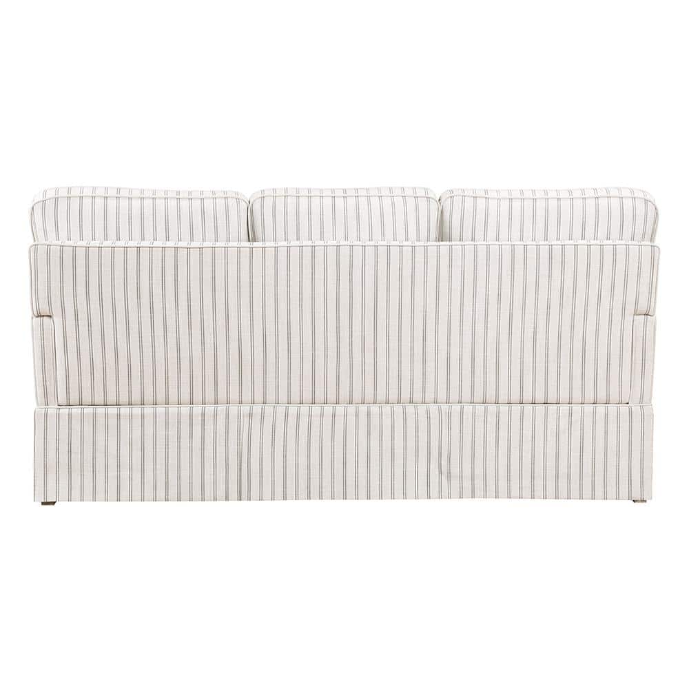White and Gray Striped Fabric Lawson Sofa with Wood Frame