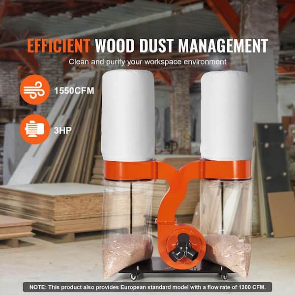 SKYSHALO Dust Collector, 3 HP 1550 CFM Air Flow, Rolling