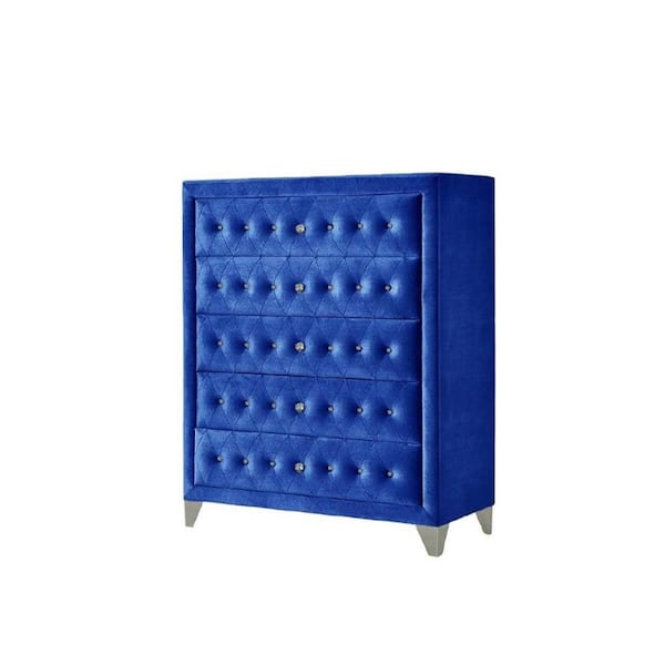 Acme Furniture Dante 5-Drawer Blue Velvet Chest of Drawer 50 in. x 19 in. x 42 in.