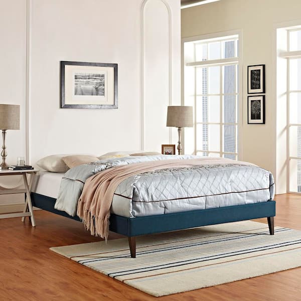 Sharon Blue Sturdy Wood Slats Bed Frame Fabric Upholstered Full Size Platform Bed Frame
