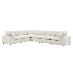 Commix 159 in. W Square Arm Down Filled Overstuffed Boucle Fabric 6-Piece L-Shaped Sectional Sofa in Ivory