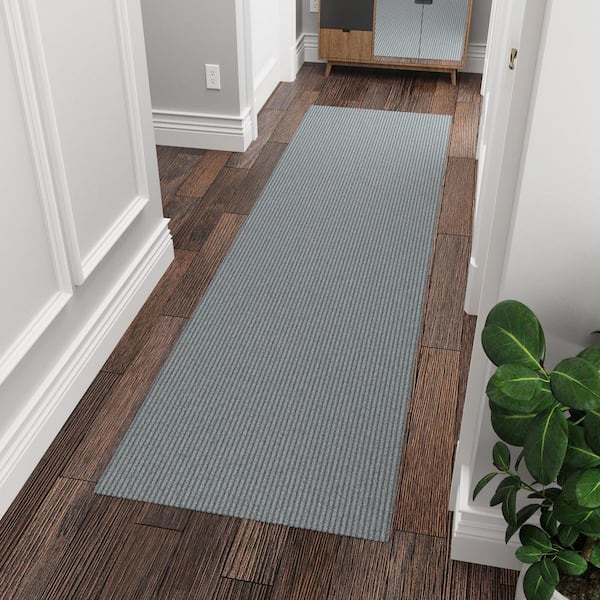 Ribbed Non-Slip Rubberback Indoor/Outdoor Long Hallway Runner Rug 2 ft. 7 in. x 8 ft., Gray Polyester Garage Flooring