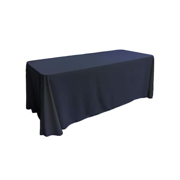 90 in. x 132 in. Navy Blue Polyester Poplin Rectangular Tablecloth