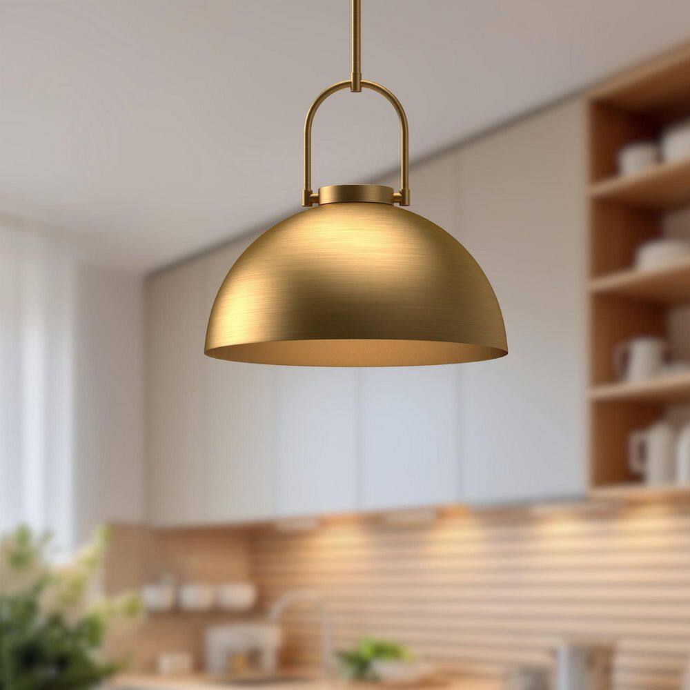Harper Classic 15'' Matte Black and Aged Gold Glass Bowl Pendant