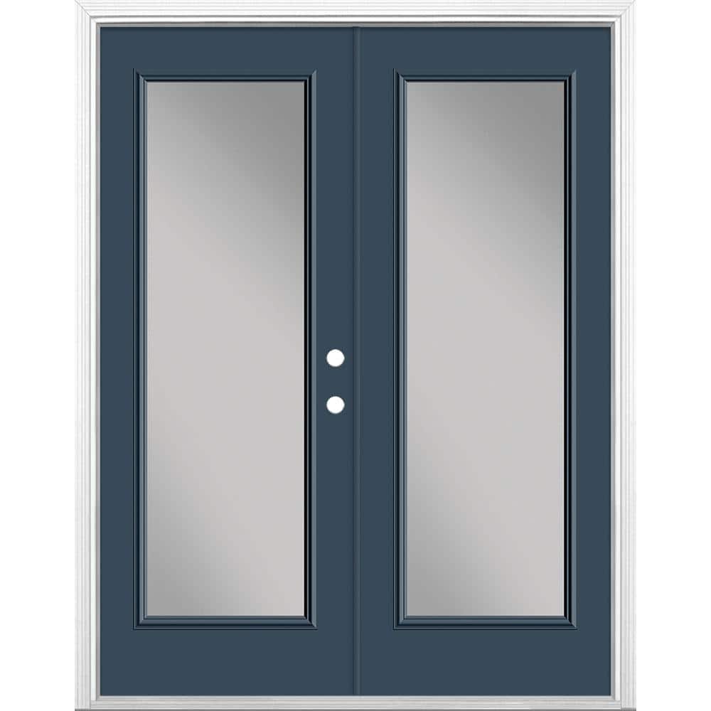 60 in. x 80 in. Night Tide Steel Prehung Left-Hand Inswing Full Lite Clear Glass Patio Door with Brickmold