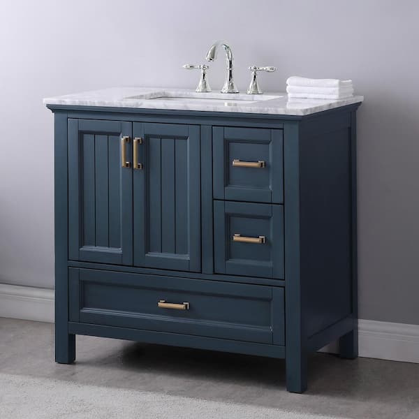Altair Isla 36 In Bath Vanity, 36 Single Sink Bathroom Vanity Blue With Carrara Marble Top