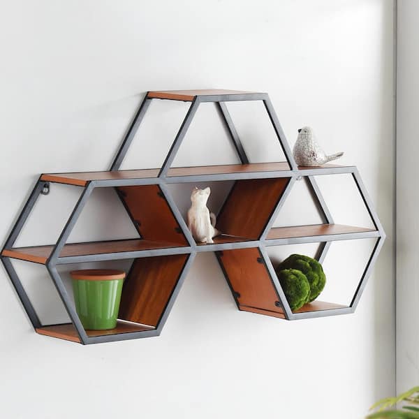 Honey Can Do Four-Tier Hexagonal Decorative top Metal Wall Shelf-taj