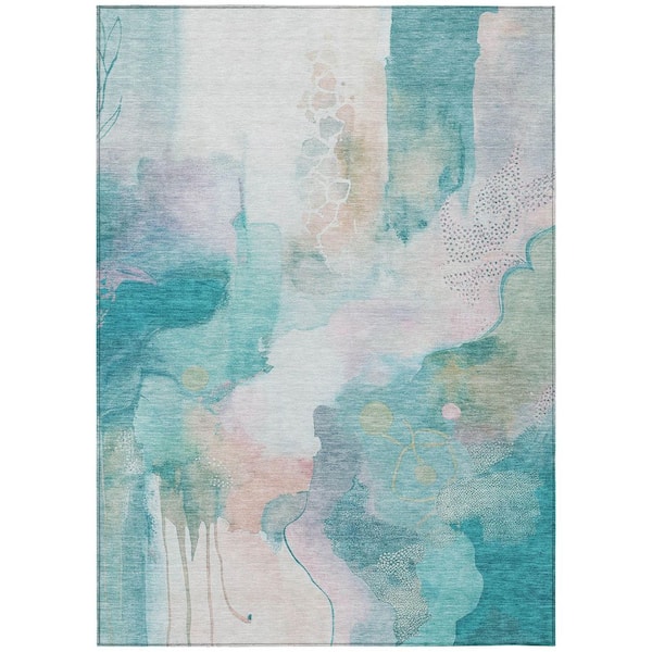 Chantille Machine Washable Indoor/Outdoor Abstract ACN2019 Turquoise 8 ft. x 10 ft. Area Rug
