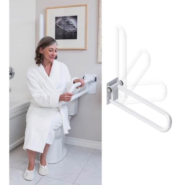 HEALTHCRAFT PT Rail 32 in. x 1.5 in. Concealed Screw, Left Flip Up Grab Bar For Toilet Safety, Support Up to 400 lbs. in White