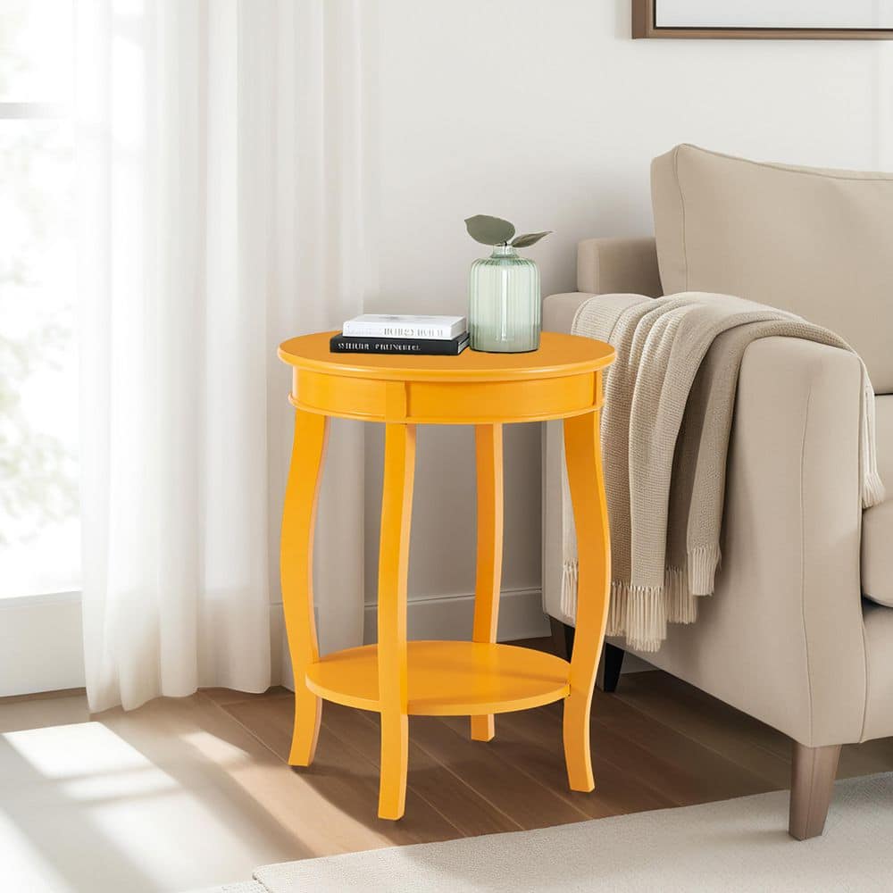 Justine 18 in. Hazelnut Round Wood Side End Table with Shelf - thumbnail 7