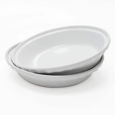 Deep 9.5 in. Glossy White Round Ceramic Pie Dish (2-Pack)
