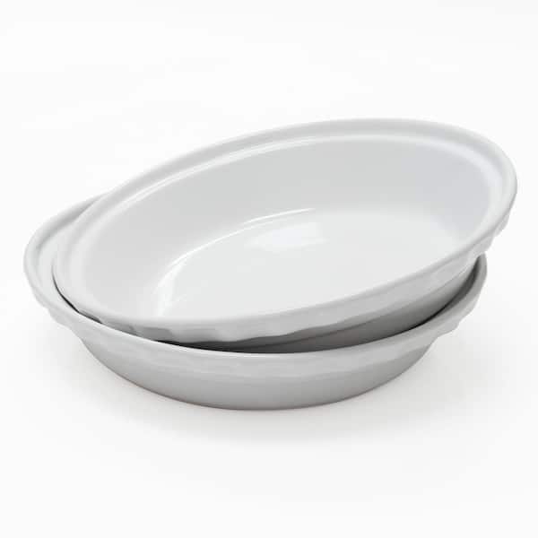 Chantal Deep 9.5 in. Glossy White Round Ceramic Pie Dish (2-Pack)