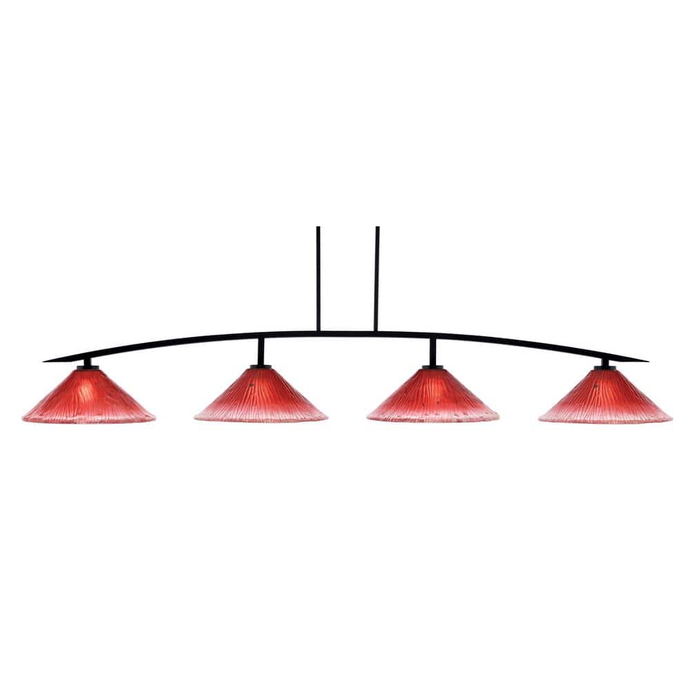 Siena 4-Light Matte Black Billiard Light with 16 in. Raspberry Crystal Glas