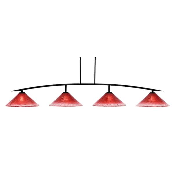 Unbranded Siena 4-Light Matte Black Billiard Light with 16 in. Raspberry Crystal Glass Shades, no bulbs included