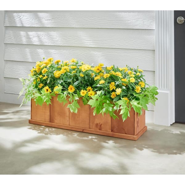 Vigoro 39.5 in. Brooklin Stained Brown Wood Planter Box