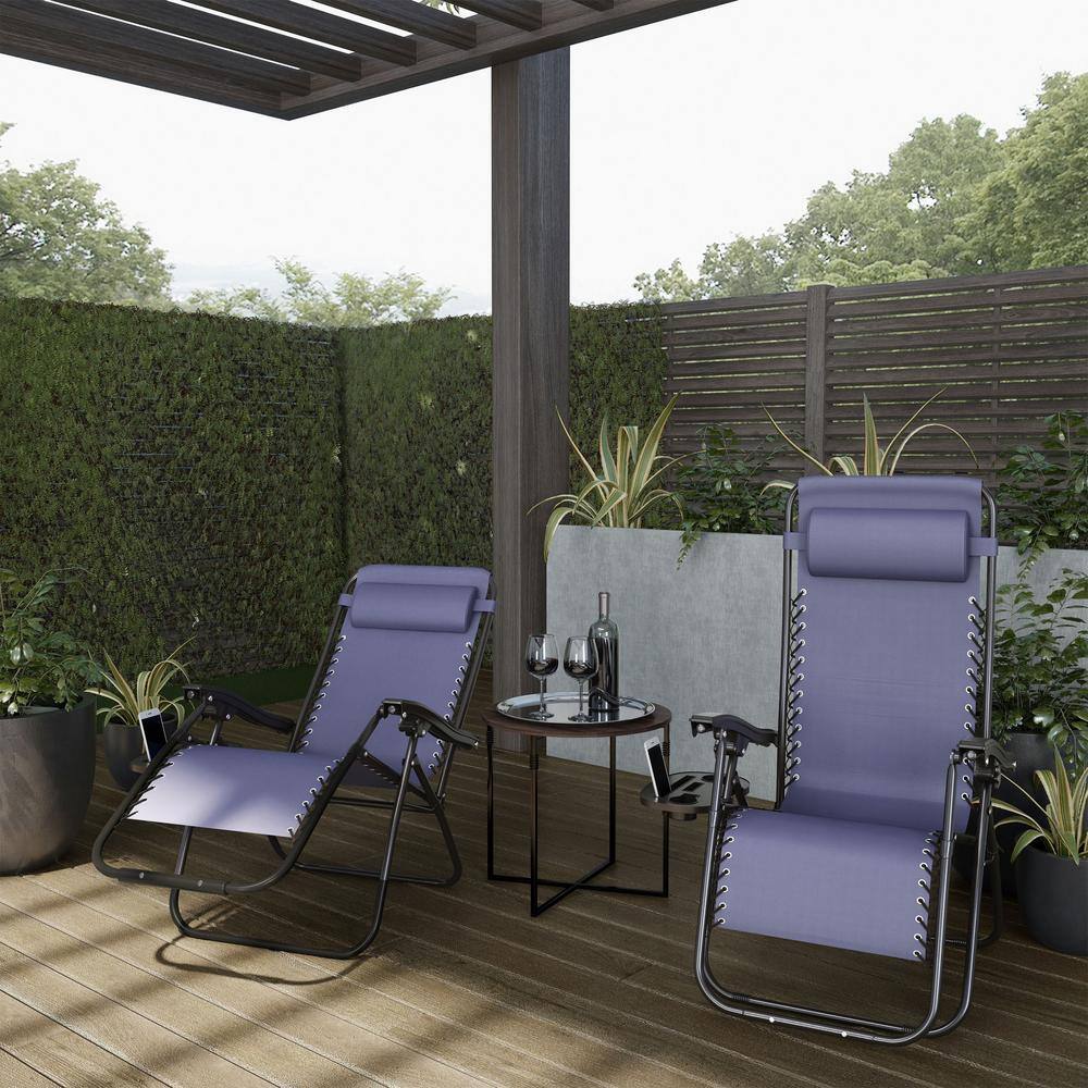 Navy Blue Steel Zero Gravity Lounge Chairs with Side Table