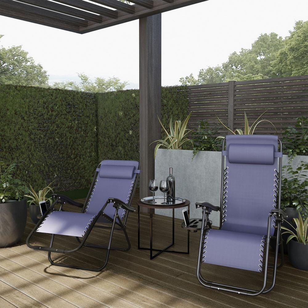 Navy Blue Steel Zero Gravity Lounge Chairs with Side Table