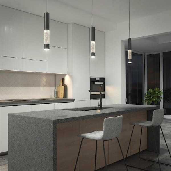 Artika Mist 12-Watt 1 Light Matte Black Modern 3 CCT Integrated LED Mini Pendant Light Fixture for Kitchen Island