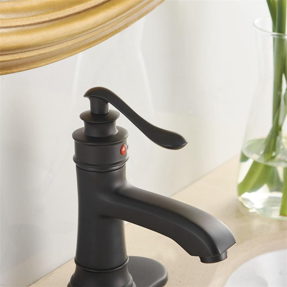 Matte Black Single Handle Brass Bathroom Faucet with Pop-Up Drain