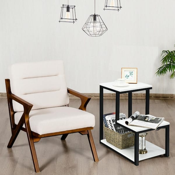 ANGELES HOME 14 in. White Wood Rectangle 3-Tier Sofa Side ANGELES HOME 14 in. White Wood Rectangle 3-Tier Sofa Side