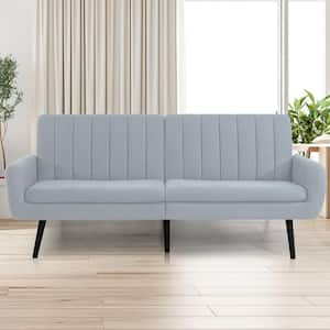 Light Gray Modern Futon Sofa Bed, Convertible Sofa Futon, Split Back Linen Sleeper Couch with Tapered Legs