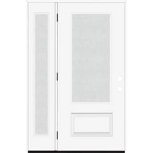 Legacy 51 in. x 80 in. 3/4 Lite Rain Glass RHOS White Primed Fiberglass Prehung Front Door with 12 in. SL