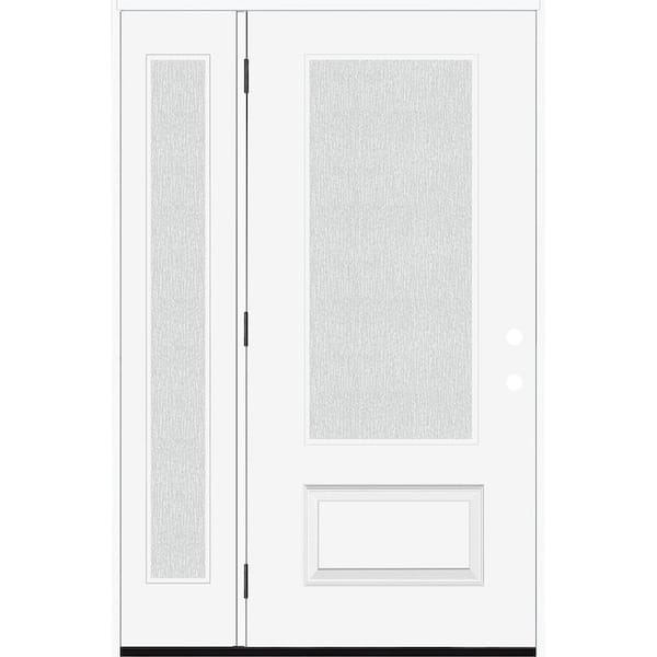 Steves & Sons Legacy 53 in. x 80 in. 3/4 Lite Rain Glass RHOS Primed White Finish Fiberglass Prehung Front Door with 14 in. SL