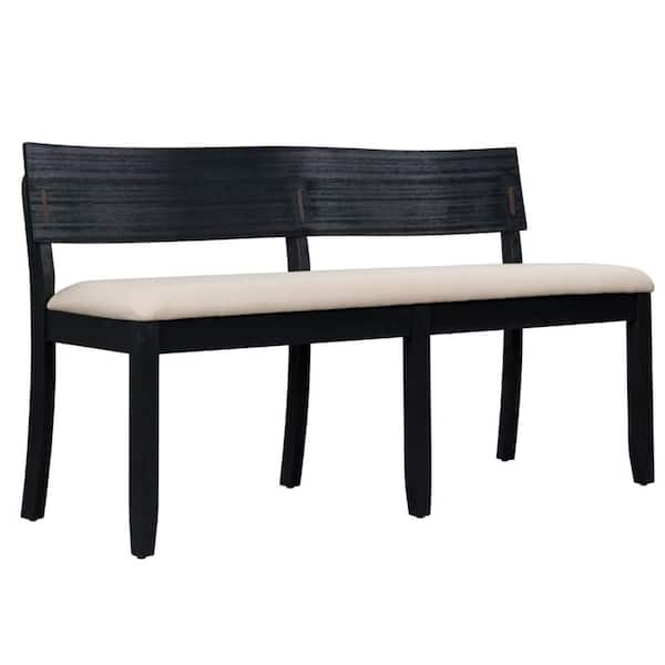 Benjara Cream and Black 52.5 in. with Back Bedroom Bench with Wooden Frame