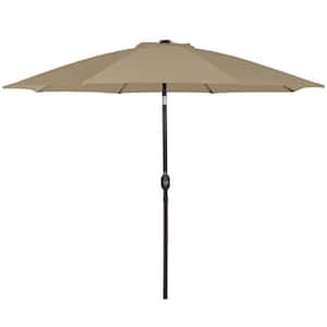 9 ft. Market Outdoor Patio Umbrella with Black Pole Push Button Tilt and Crank in Light Brown