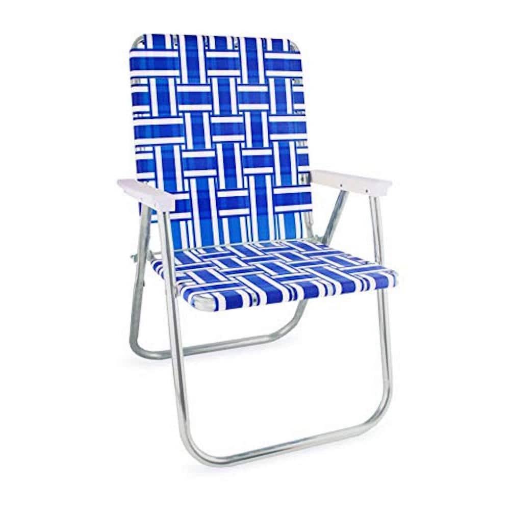 Durable Blue and White Aluminum Lightweight Stackable Folding Lawn Chair wi