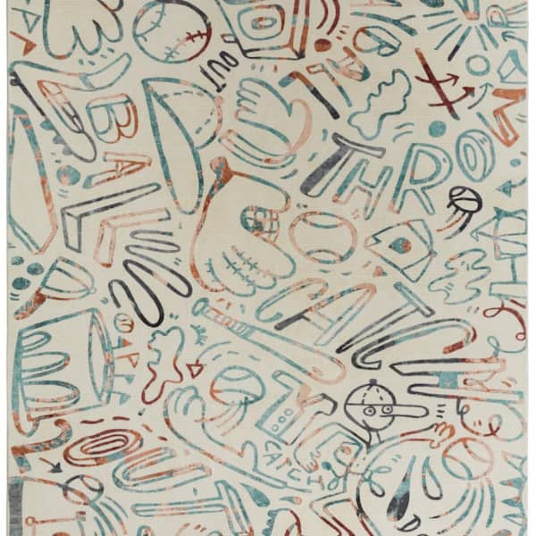 Sportsglyphs 6 X 6 Multi-Colored Abstract Washable Area Rug