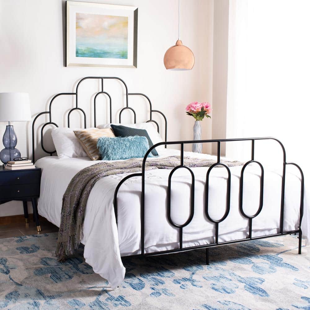 Paloma Black Metal Queen Bed with Art Deco Headboard