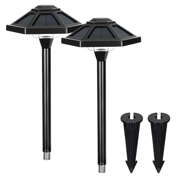 Black Aluminum Warm White Solar LED Waterproof Path Light (2-Pack)