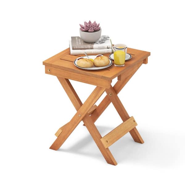 14 in. W Hardwood Folding Patio Side Table Slatted Top Outdoor Bistro Table for Deck, Porch or Garden