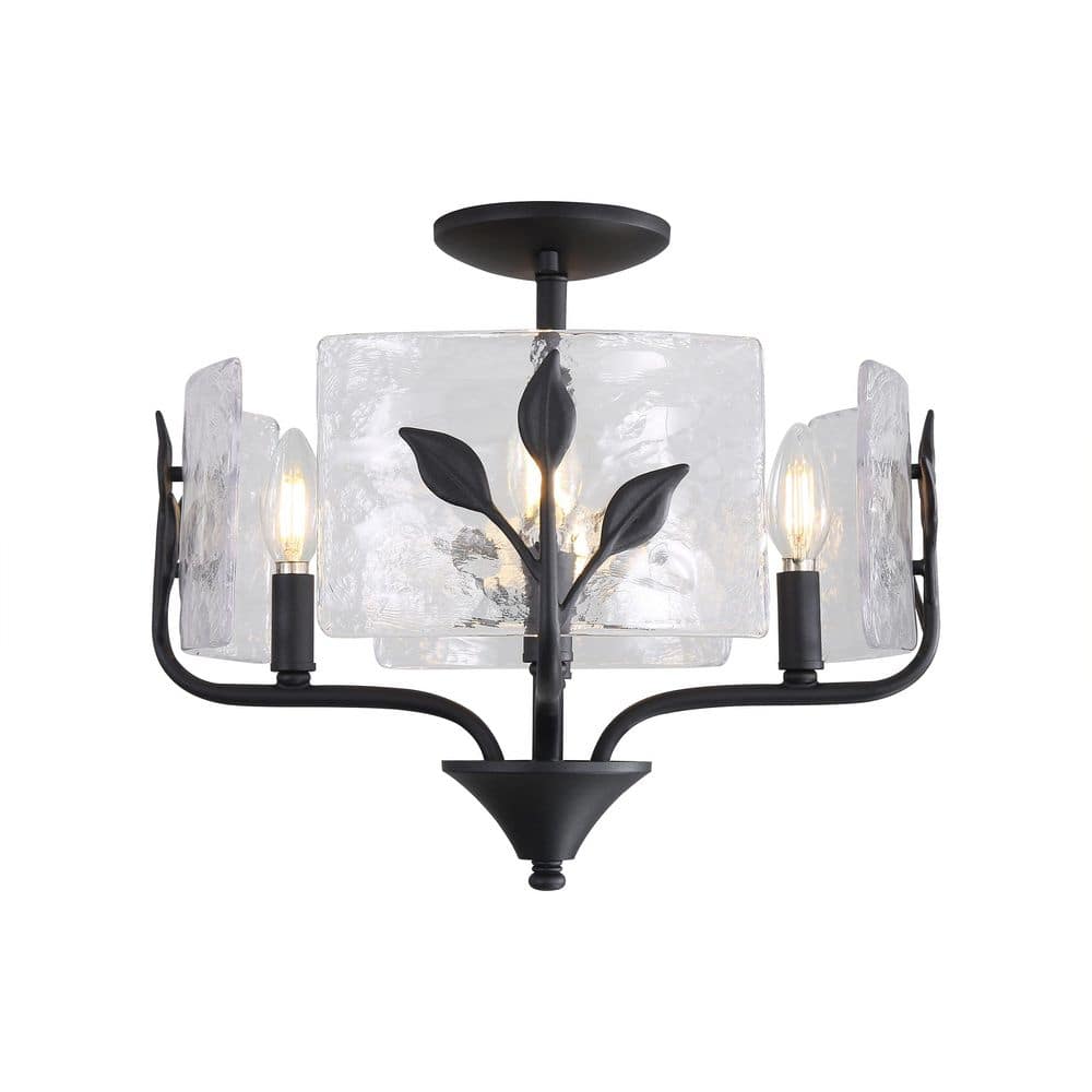 Bloem 16 in. 4 Light Natural Black Modern Semi-Flush Mount with Hammered Water Glass Shade and No Bulbs Included price history on PriceWatchPro