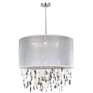 Around Town 005 18 in. 3-Light Assorted Shape Crystal and Chrome Semi-Flush Mount W White Round Sheer Shade