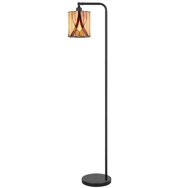 57.5 in. Black 1-Light Dimmable Tiffany Floor Lamp with Glass Shade