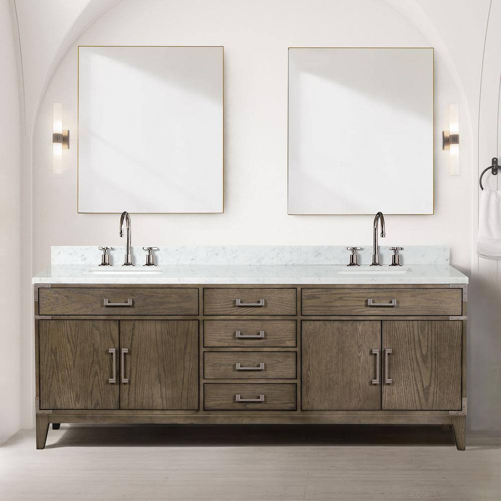 Navata Vanity Lexora Fossa 84 in W x 22 in D Grey Oak Double Bath Vanity and Carrara ...