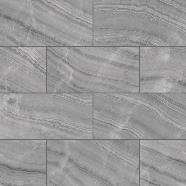 Bedrosians Gemma Rectangular 12 in. x 24 in. Polished Grey Onyx Porcelain Tile (15.5 sq. ft./Case)