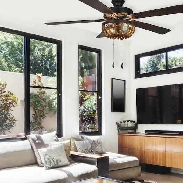 Alma 52 in. LED Indoor Brown Ceiling Fan with Light