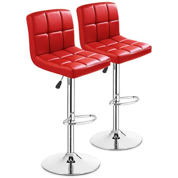 Modern 34.5 in.Red Square PU Leather Adjustable Swivel Bar Stools (Set of 2)