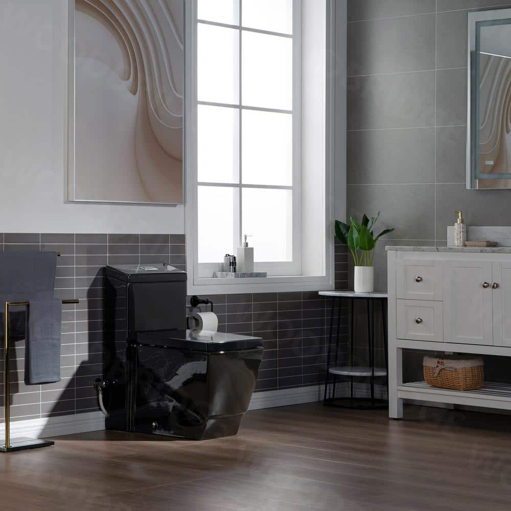 Black Square One-Piece Dual Flush Chair Height Toilet