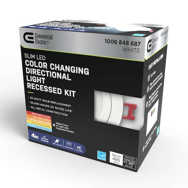Ultra Directional Integrated LED 4 in Round Adj Color Temp Canless Recessed Light for Kitchen Bath Living rooms, White