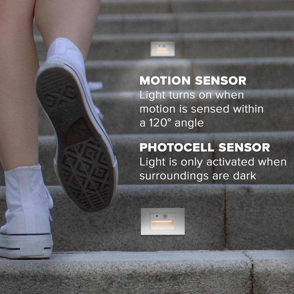 White Adjustable LED Motion Sensor Step Lights, 2-Pack