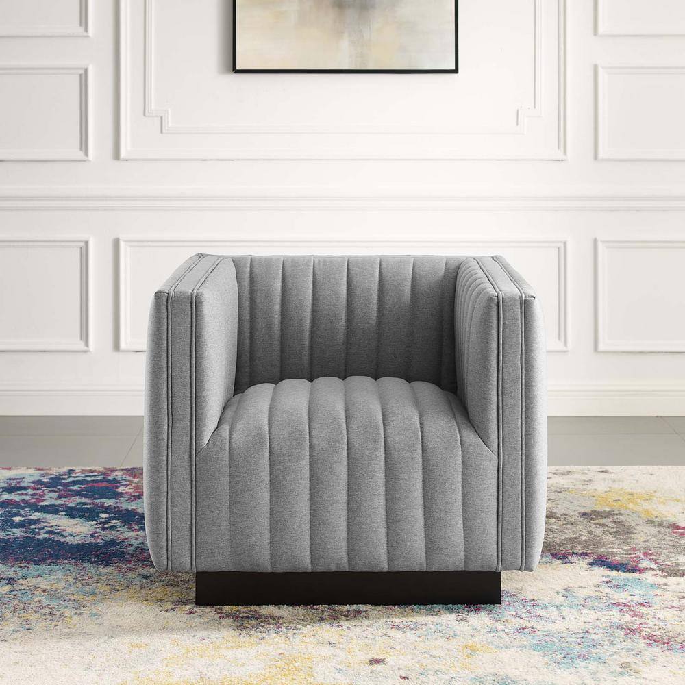 Elegant Light Gray Velvet Wood Base Accent Chair