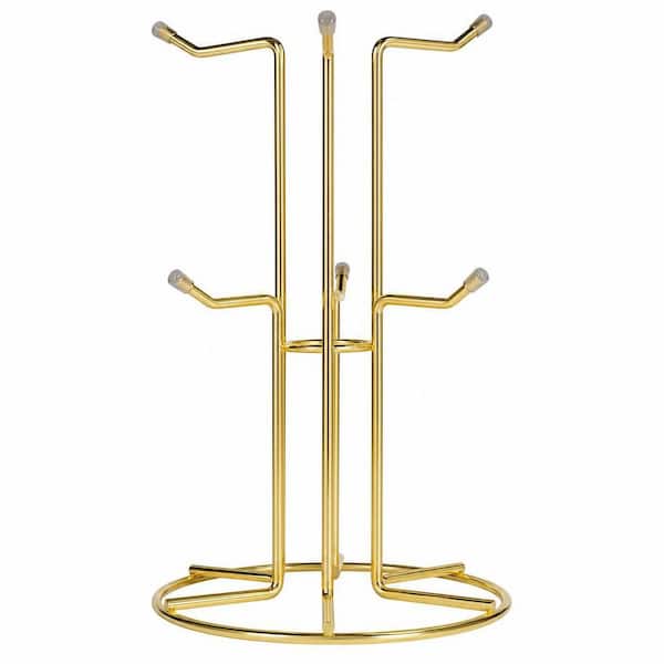 6-Hook Gold Mug Tree Coffee Mug Holder for Coffee Bar Countertop and Kitchen Display and Holding Large Mugs