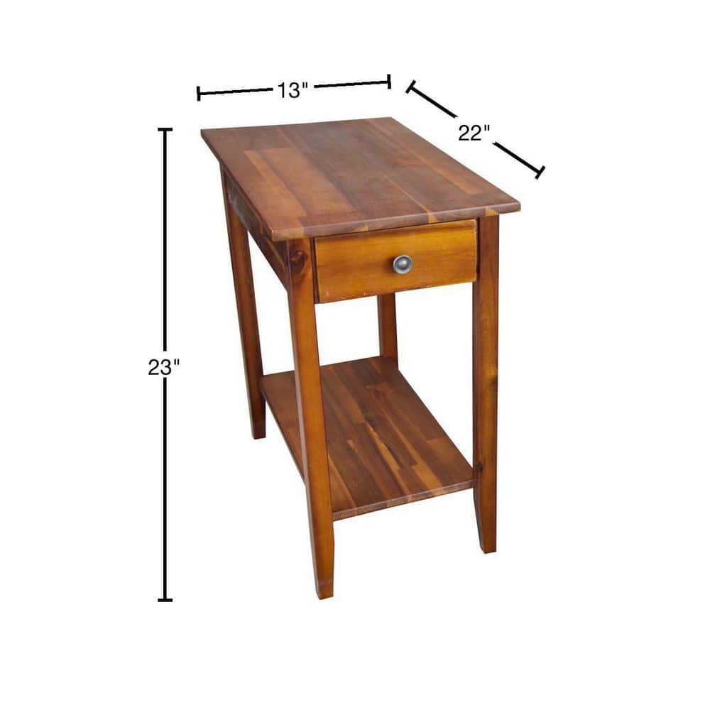 Mahogany Acacia Wood End Table with Drawer and Shelf