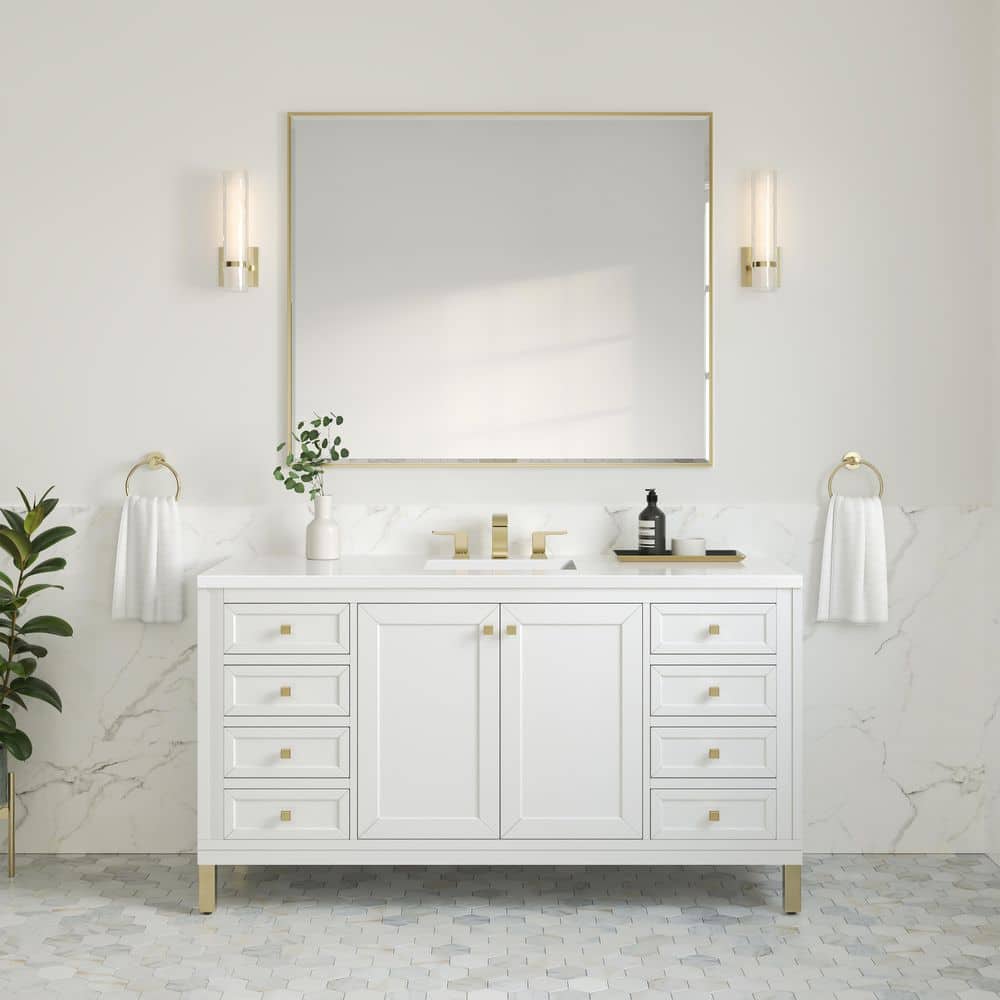 Chicago 60.0 in. W x 23.5 in. D x 33.76 in. H Single Bath Vanity in Glossy White with White Zeus Silestone Quartz Top price history on PriceWatchPro