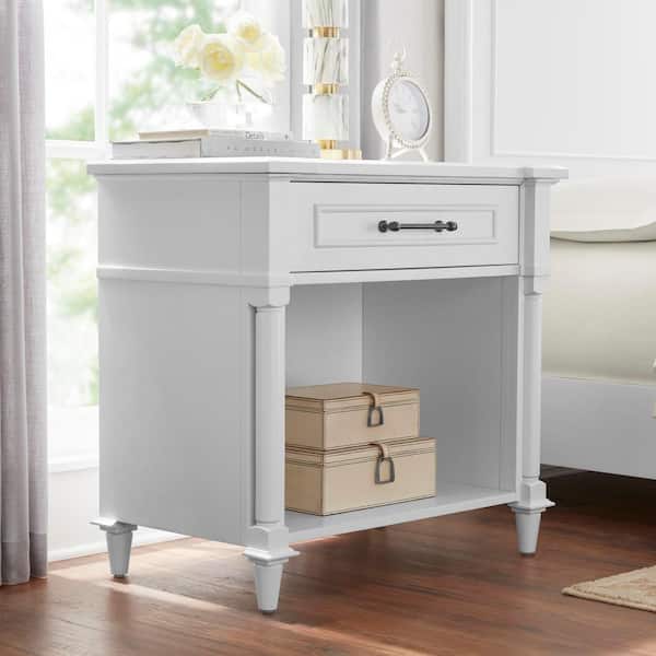 Home Decorators Collection Bellmore 1-Drawer White Nightstand (32 in. W x 18.75 in. D x 30.5 H)